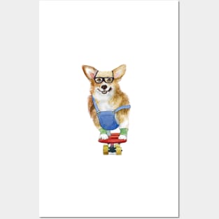 Hipster corgi skater Posters and Art